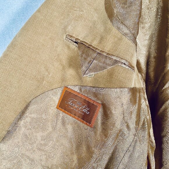 Tasso Elba Corduroy Blazer Mens 46L Tan Cotton Sport Coat Smoking Jacket - Picture 5 of 11